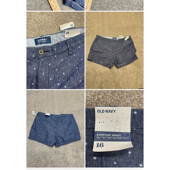 Old navy linen blend shorts womens sz 16 chambray navy dot shorts nwt - Picture 1 of 12